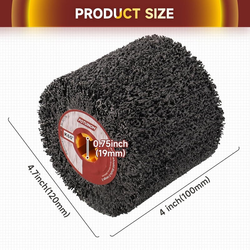 POTUINOM Abrasive Drawing Wheel Surface Conditioning Tool 60 Grit 120 x 100 x 19 mm Wire Drawing Burnishing Polishing Wheel for Wood Metal Surface Polishing 4.7"x 4" - Image 2